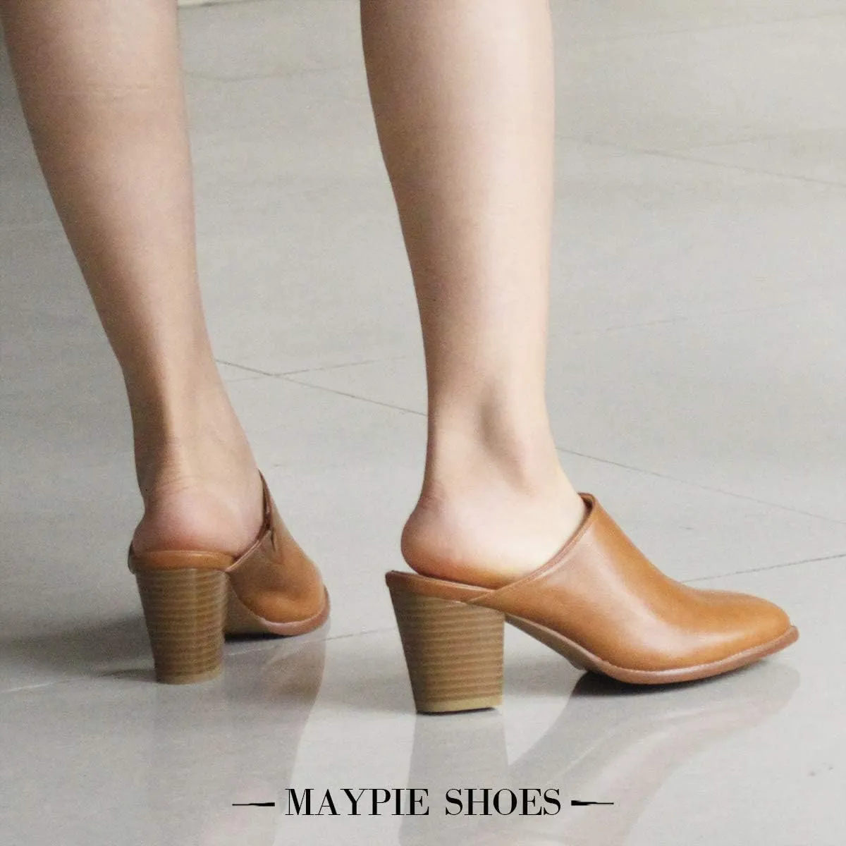 Maypie Womens Chunky Heels Mules and Clogs Closed Toe Bootie Pumps Slides Shoes