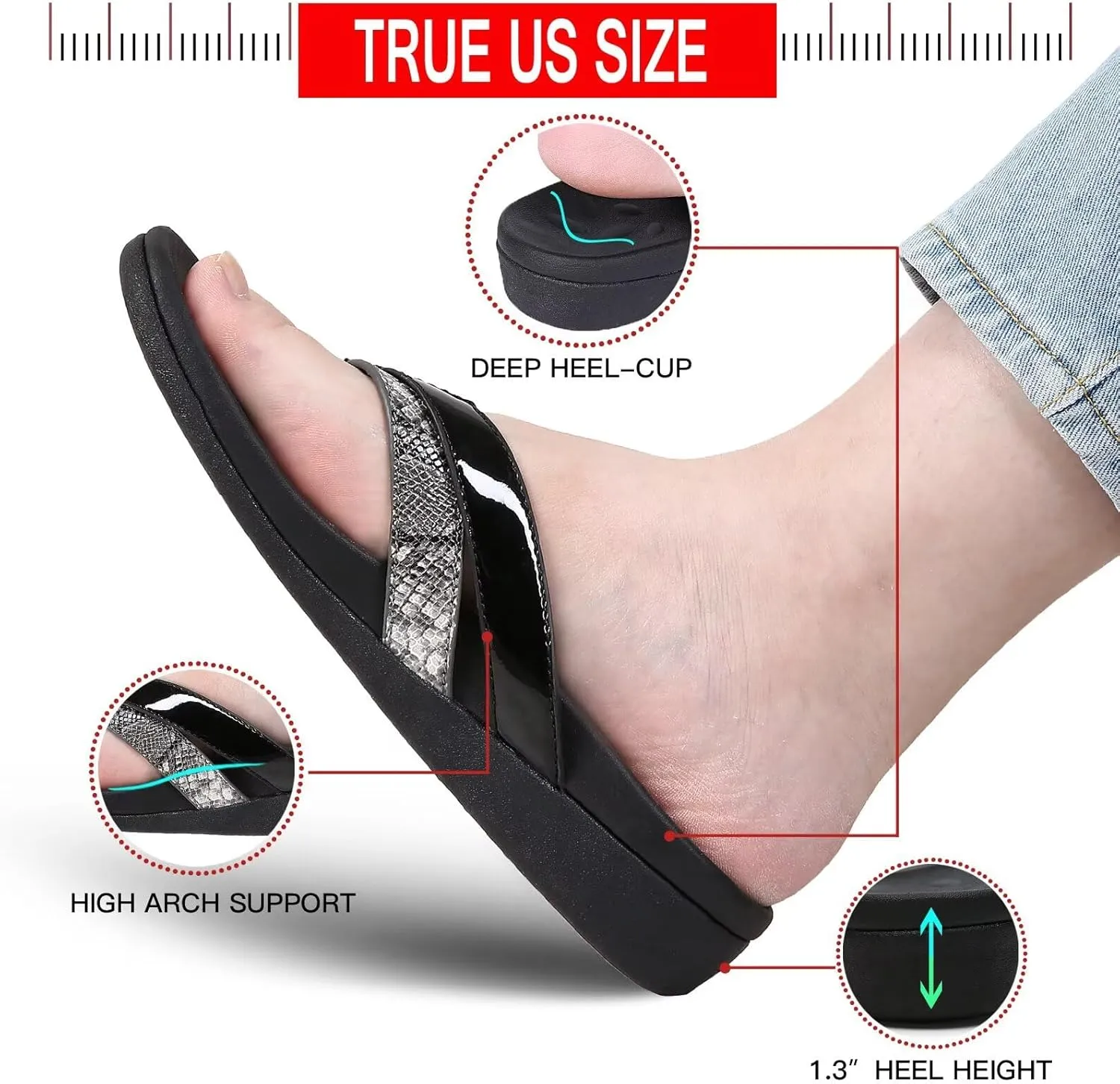 MEGNYA Comfortable Flip Flops for Womens, Arch Support Walking Sandals Outdoor, Casual Waterproof Orthotic Sandals for Summer Beach