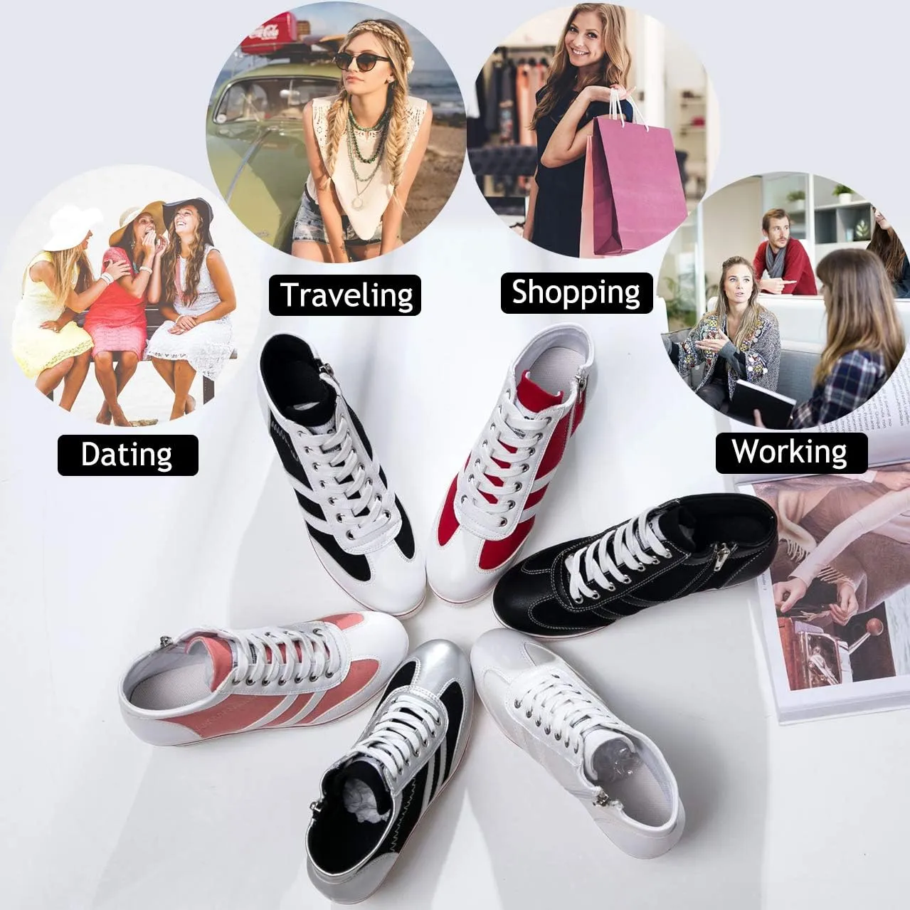 Mei MACLEOD Women Wedge Sneakers Platform Wedge High Heel Sneakers Ankle Booties Casual Canvas Shoes