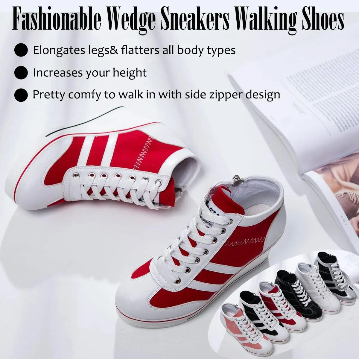 Mei MACLEOD Women Wedge Sneakers Platform Wedge High Heel Sneakers Ankle Booties Casual Canvas Shoes