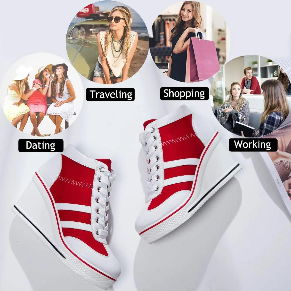 Mei MACLEOD Women Wedge Sneakers Platform Wedge High Heel Sneakers Ankle Booties Casual Canvas Shoes