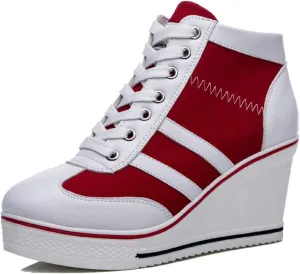 Mei MACLEOD Women Wedge Sneakers Platform Wedge High Heel Sneakers Ankle Booties Casual Canvas Shoes
