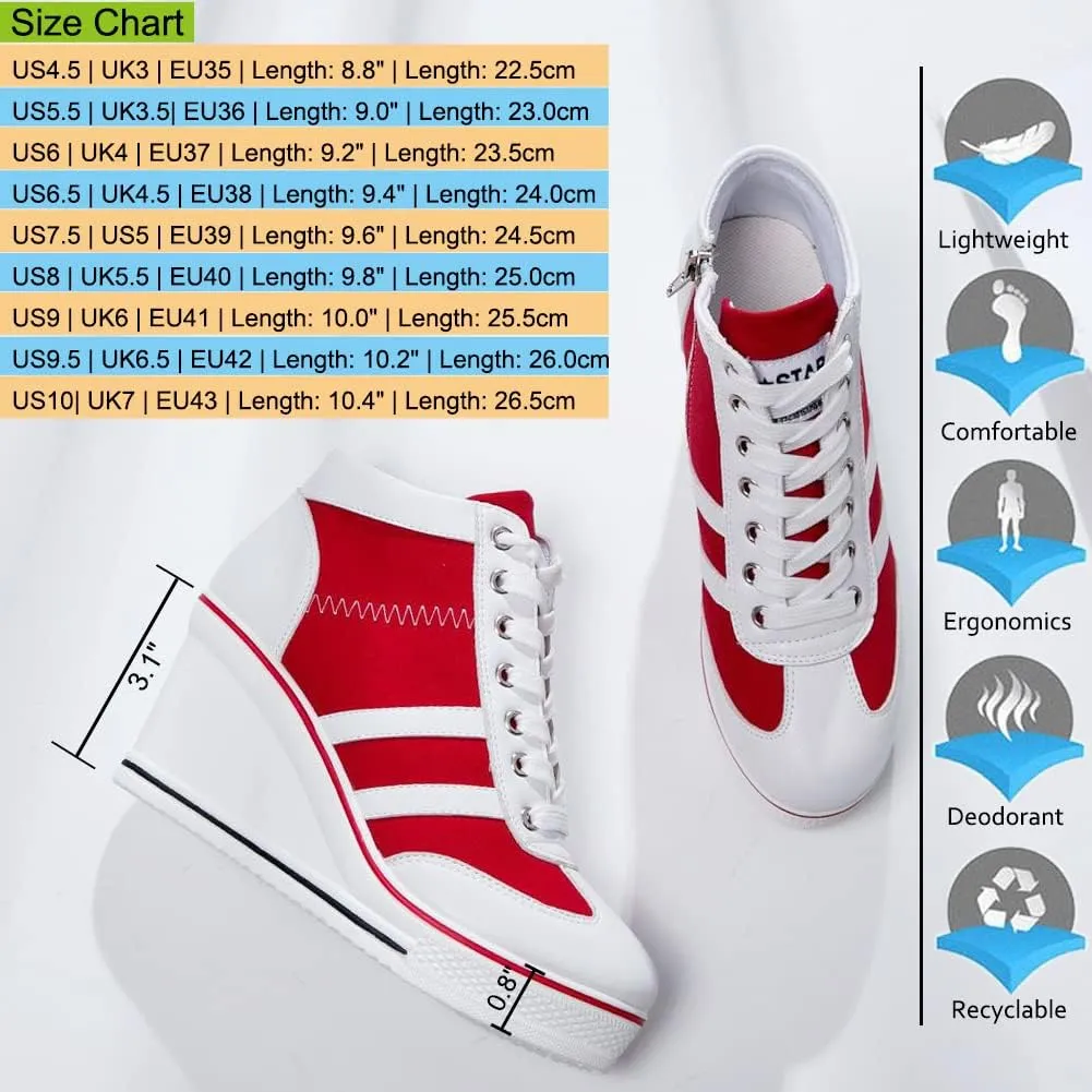 Mei MACLEOD Women Wedge Sneakers Platform Wedge High Heel Sneakers Ankle Booties Casual Canvas Shoes