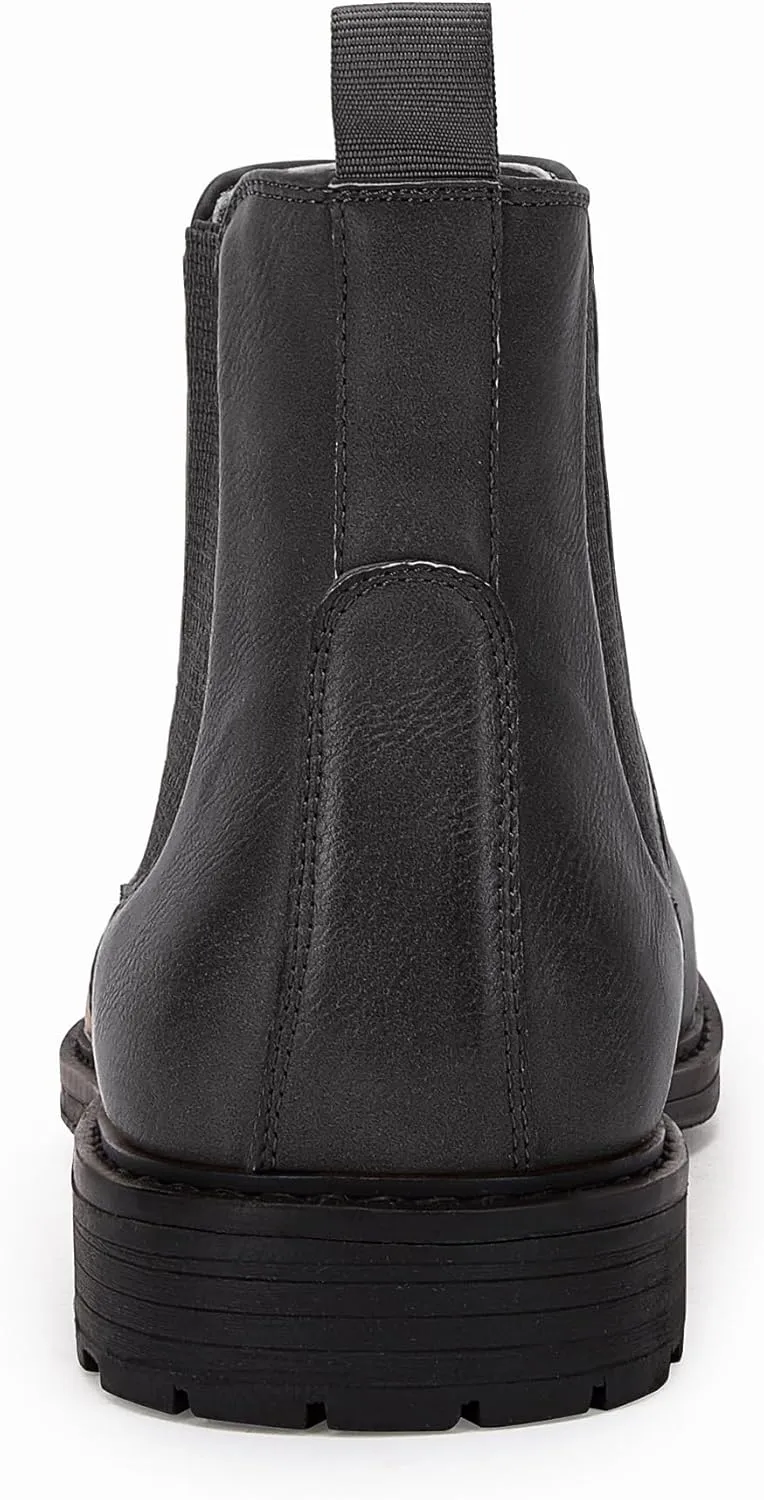 Men's Ankle Boots Chelsea Round Toe Slip on Waterproof Faux Leather Classic Dress Booties for Men