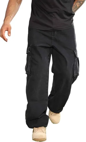 Men's Baggy Cargo Jeans Wide Leg Hip Hop Jeans Loose Fit Multiple Pockets Denim Pants Streetwear