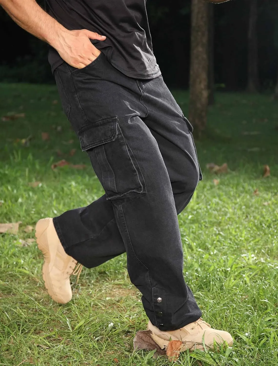 Men's Baggy Cargo Jeans Wide Leg Hip Hop Jeans Loose Fit Multiple Pockets Denim Pants Streetwear