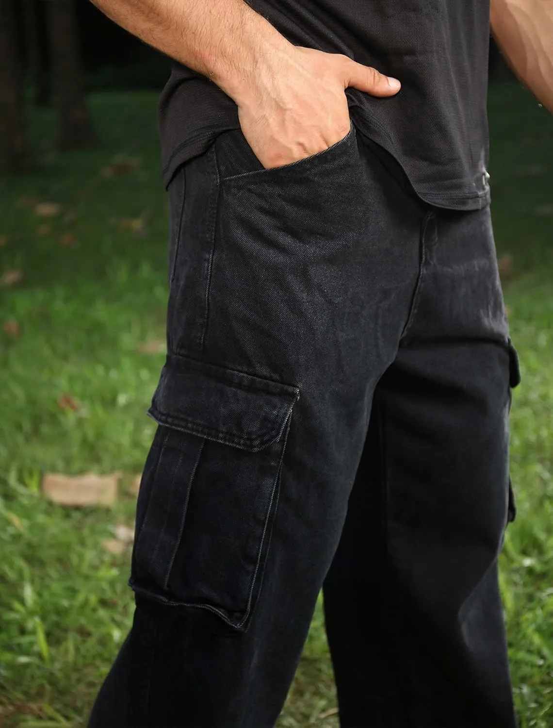 Men's Baggy Cargo Jeans Wide Leg Hip Hop Jeans Loose Fit Multiple Pockets Denim Pants Streetwear