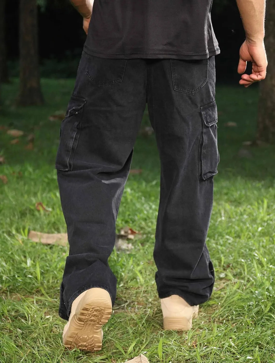 Men's Baggy Cargo Jeans Wide Leg Hip Hop Jeans Loose Fit Multiple Pockets Denim Pants Streetwear