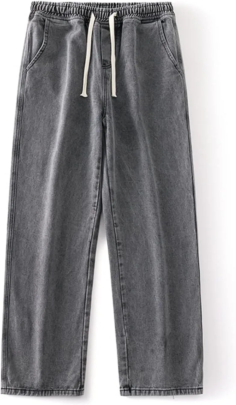 Men's Baggy Hip Hop Jeans Wide Leg Skater Denim Pants Casual Loose Fit Long Trousers Streetwear