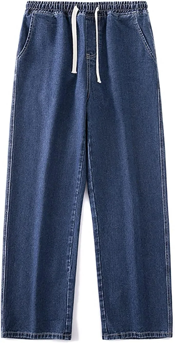 Men's Baggy Hip Hop Jeans Wide Leg Skater Denim Pants Casual Loose Fit Long Trousers Streetwear