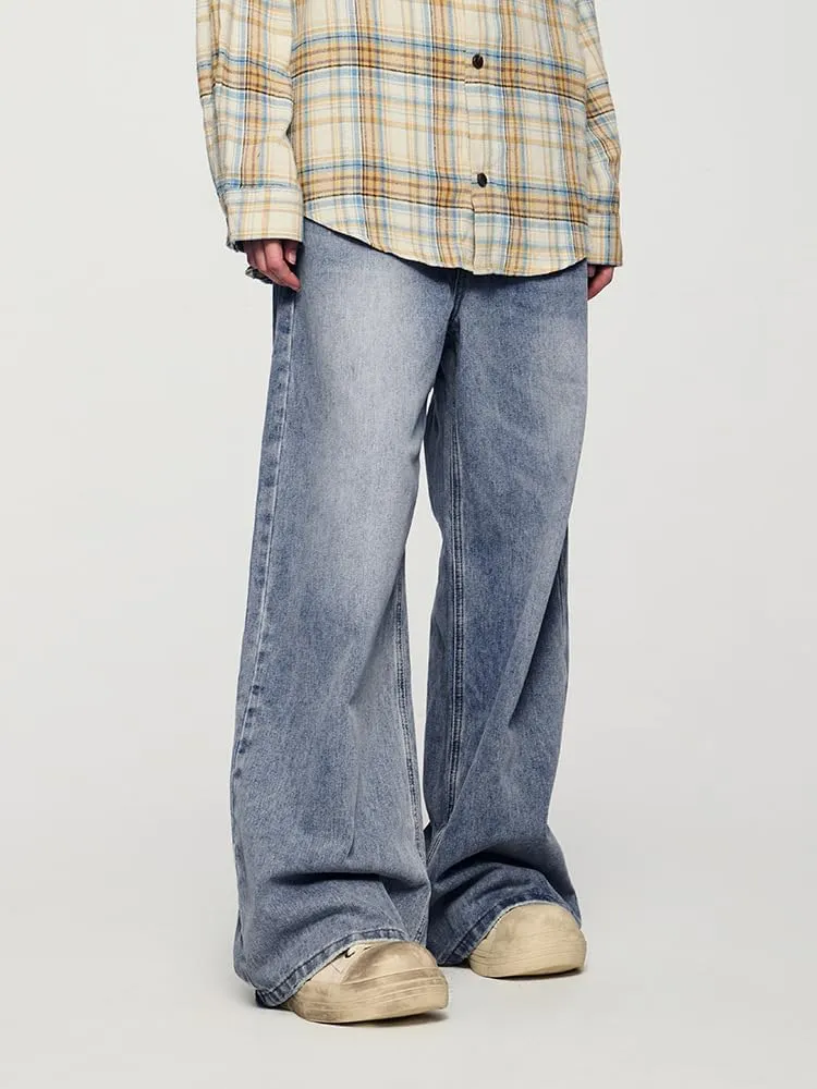 Men's Baggy Jeans Wide Leg Solid Color Y2k Denim Pants Streetwear Loose Fit Trousers