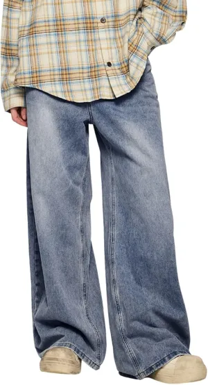 Men's Baggy Jeans Wide Leg Solid Color Y2k Denim Pants Streetwear Loose Fit Trousers