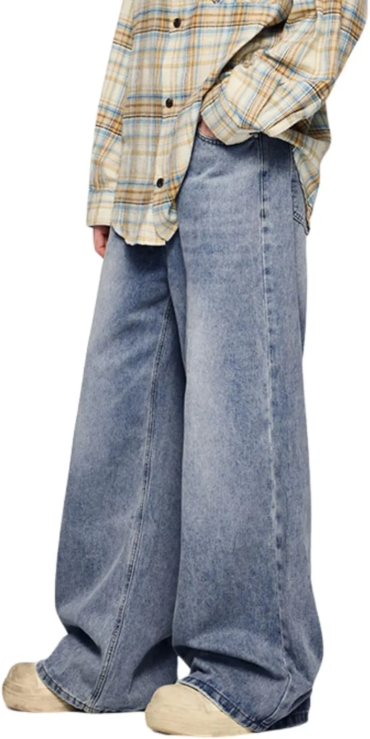 Men's Baggy Jeans Wide Leg Solid Color Y2k Denim Pants Streetwear Loose Fit Trousers