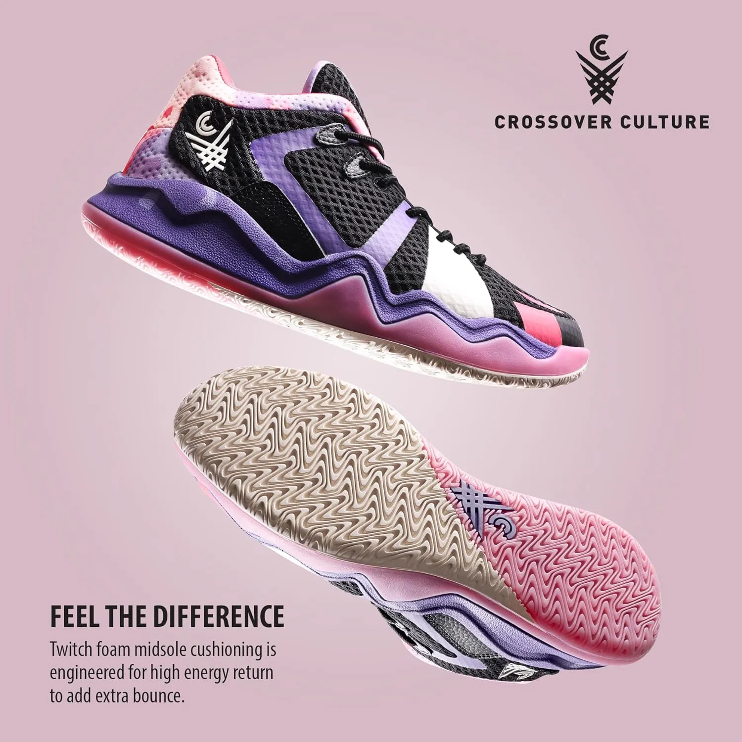 Mens Basketball Shoes with Twitch Foam Midsole and Wavybone Outsole for High Rebound and Traction