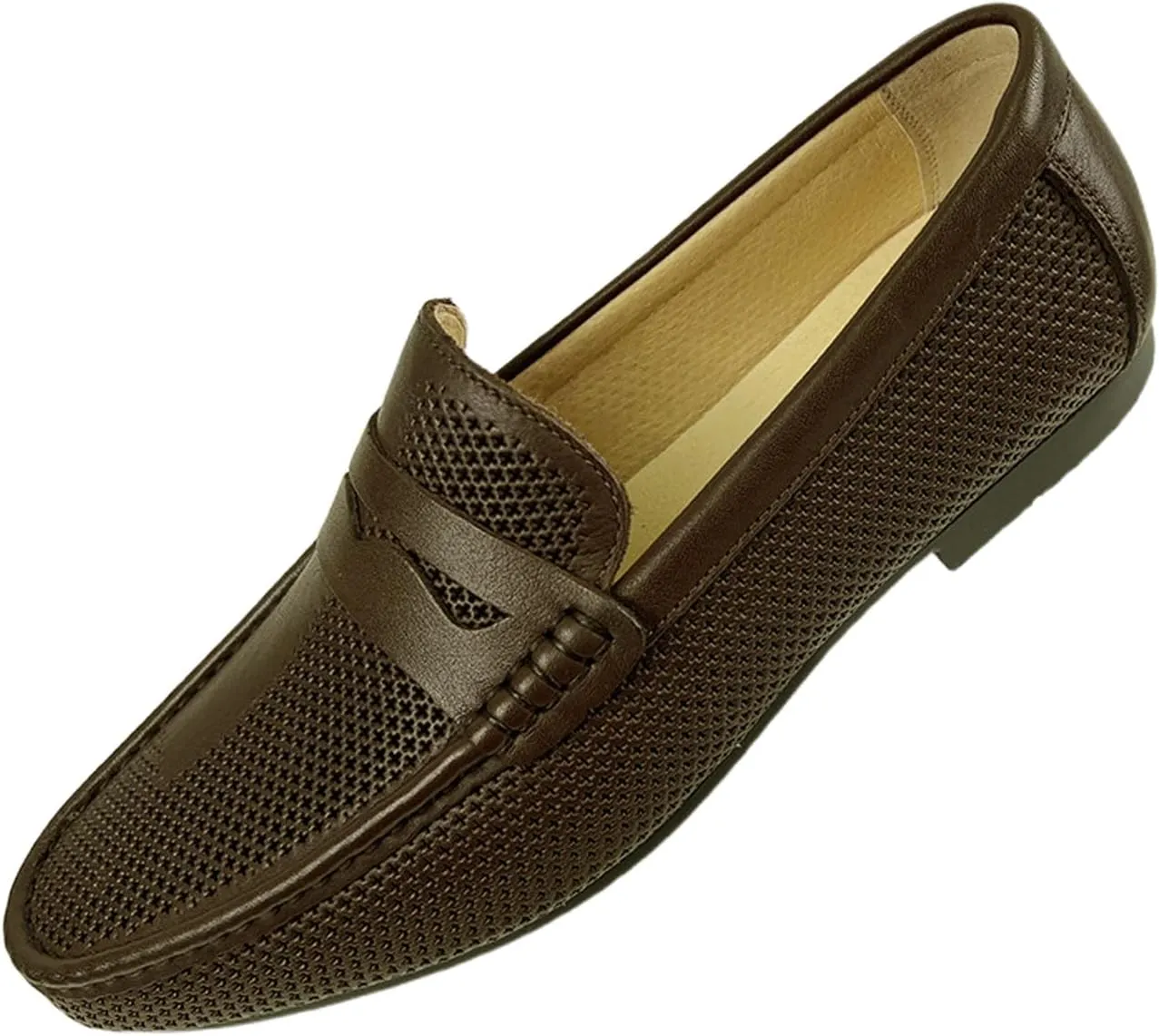 Men's Dress Loafers Leather Shoes - Classic Penny Loafers for Work, Casual-Non-Slip, Comfortable Walking Shoes-Breathable Hollow Design Mocasines