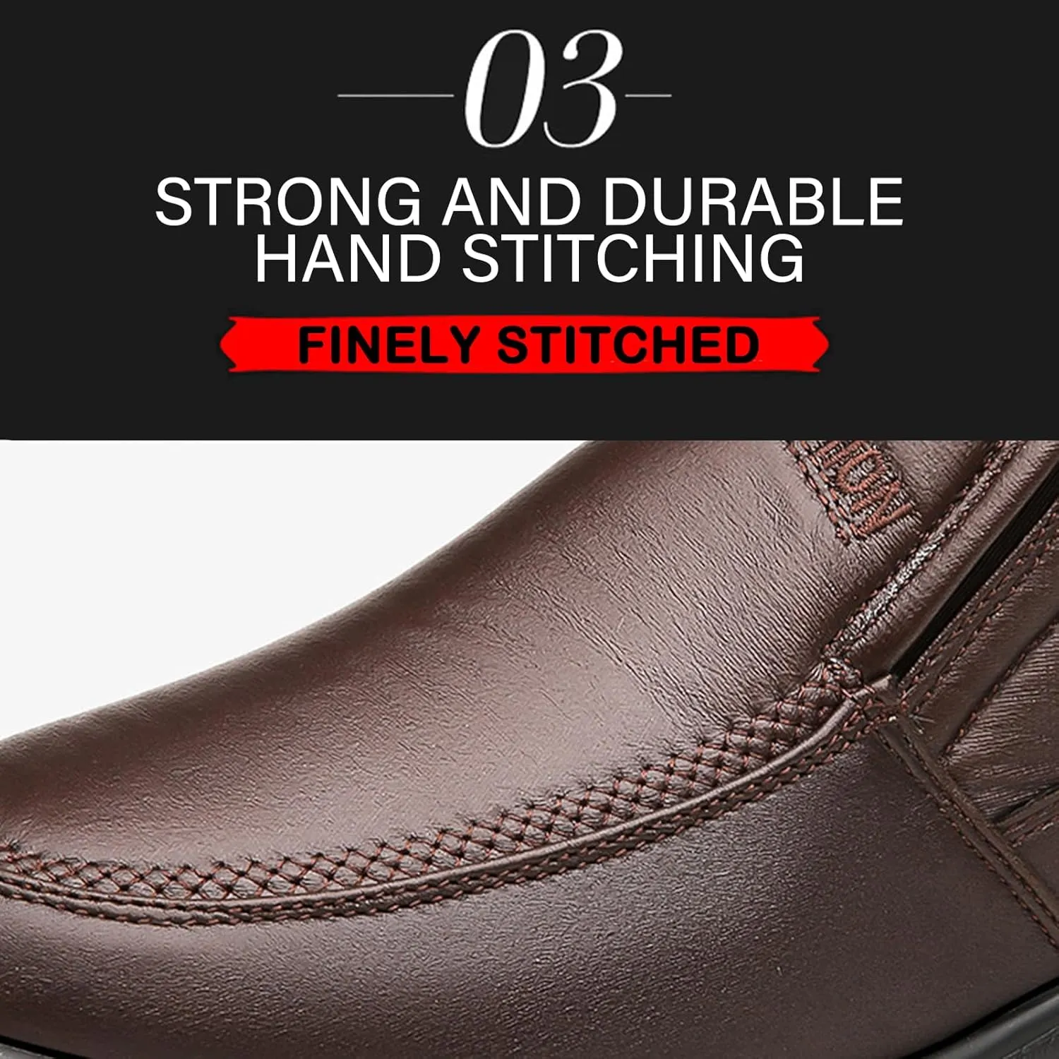 Men's Leather Warm Fur Lined Slip On Snow Boots Winter Hand Stitching Low Top Anti-Slip Outdoor Water Resistant Sneakers Boots Lightweight Casual Walking Loafers Shoes