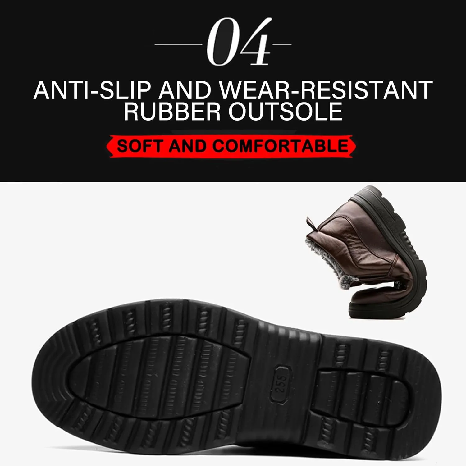 Men's Leather Warm Fur Lined Slip On Snow Boots Winter Hand Stitching Low Top Anti-Slip Outdoor Water Resistant Sneakers Boots Lightweight Casual Walking Loafers Shoes