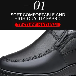 Men's Leather Warm Fur Lined Slip On Snow Boots Winter Hand Stitching Low Top Anti-Slip Outdoor Water Resistant Sneakers Boots Lightweight Casual Walking Loafers Shoes