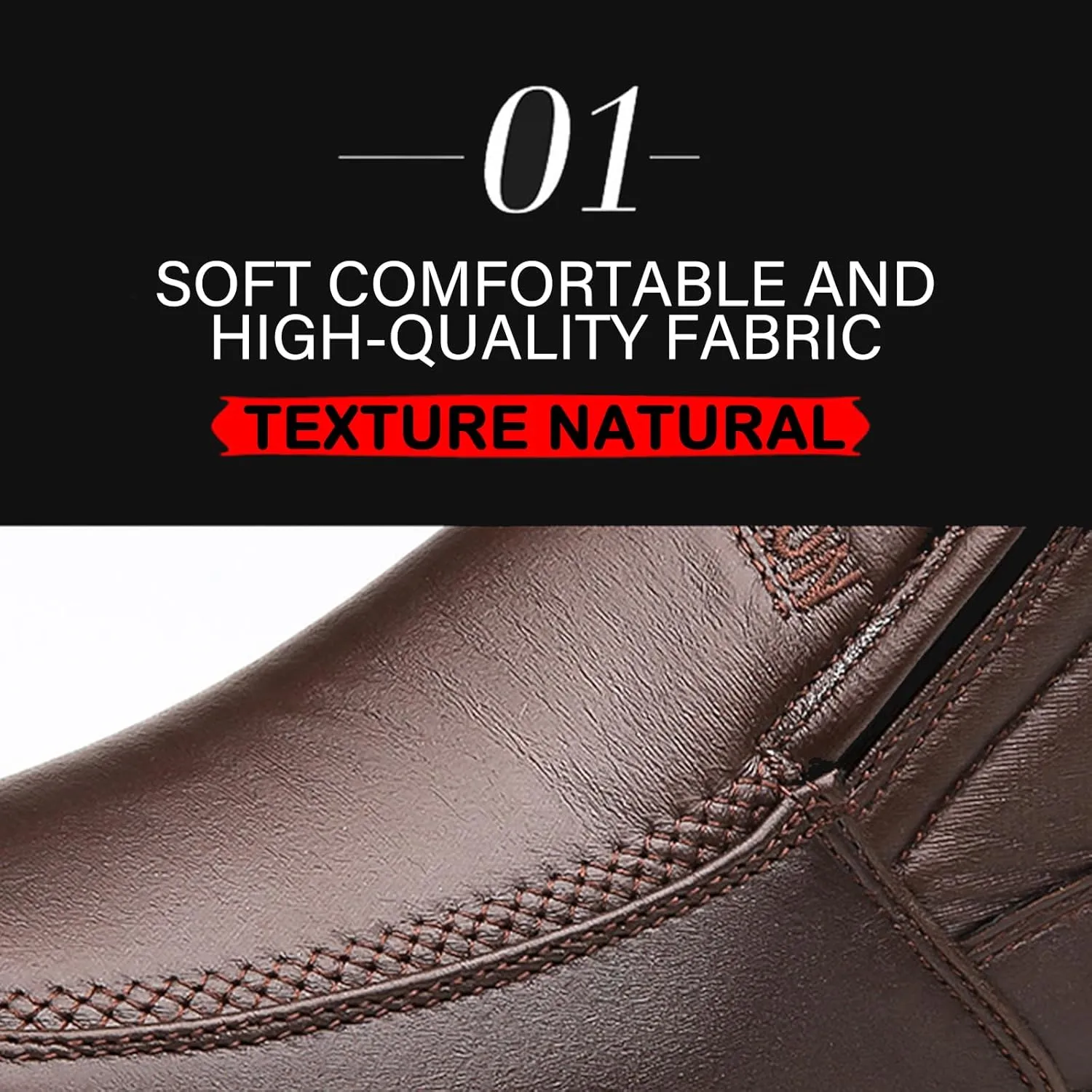 Men's Leather Warm Fur Lined Slip On Snow Boots Winter Hand Stitching Low Top Anti-Slip Outdoor Water Resistant Sneakers Boots Lightweight Casual Walking Loafers Shoes