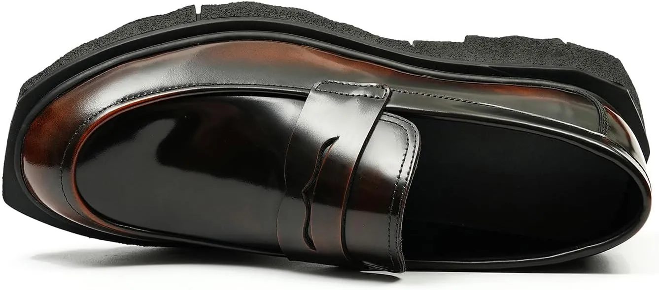 Mens Loafers Slip On Formal Dress Patent Leathe Penny Loafers Fashion Prom Wedding Business Casual Mocasines Thick Sole Walking Shoes for Men