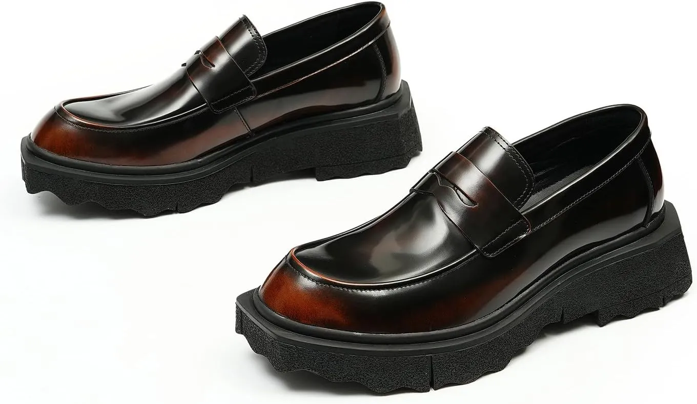 Mens Loafers Slip On Formal Dress Patent Leathe Penny Loafers Fashion Prom Wedding Business Casual Mocasines Thick Sole Walking Shoes for Men
