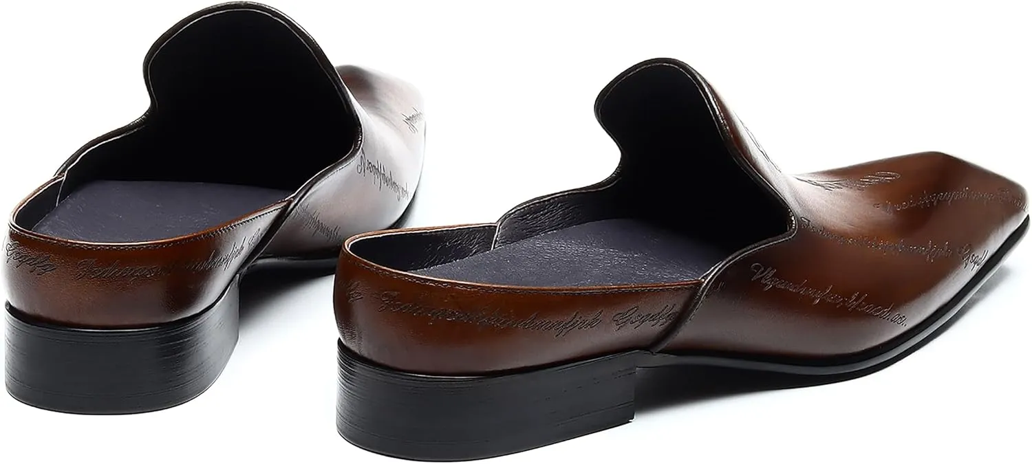 Mens Mules Sandals Formal Dress Loafers Leather Clogs Business Casual Open Back Slippers Outside Slip On Comfort Summer Shoes for Men
