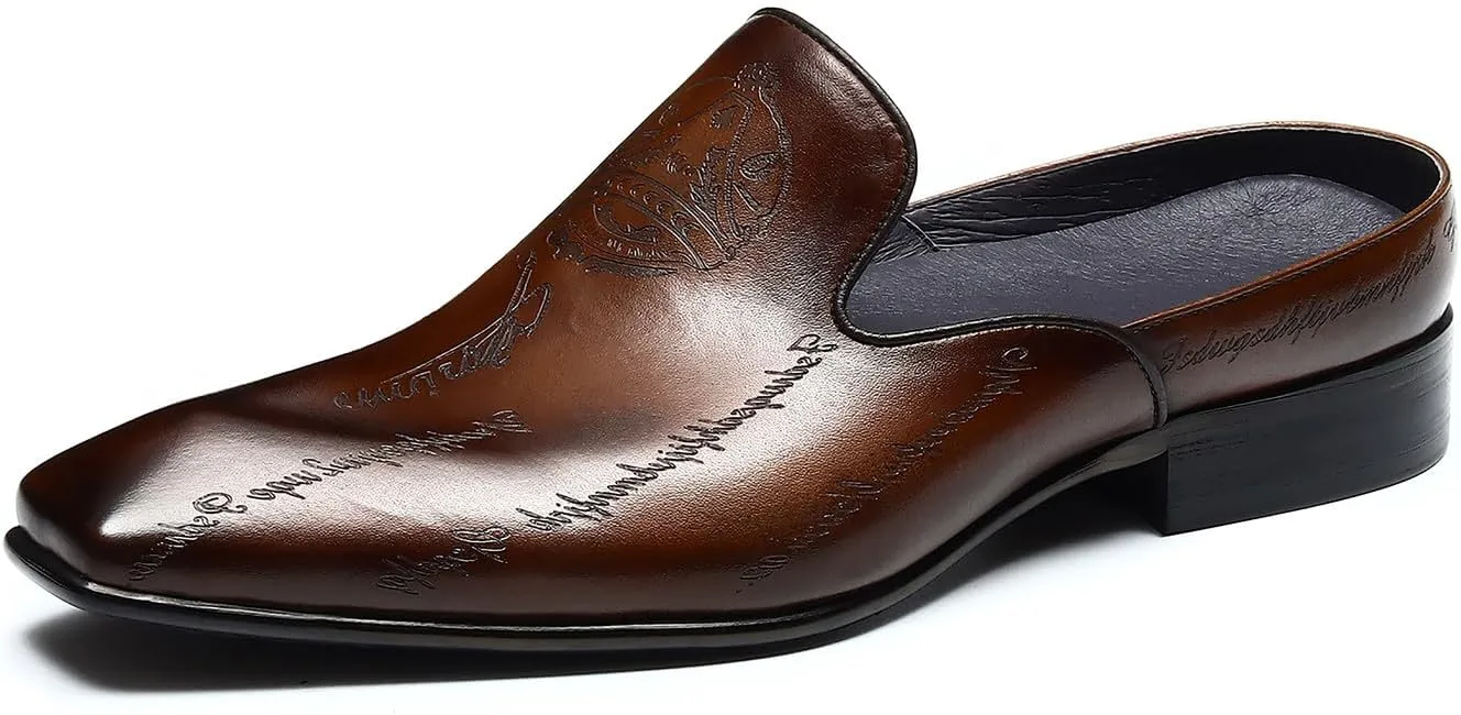 Mens Mules Sandals Formal Dress Loafers Leather Clogs Business Casual Open Back Slippers Outside Slip On Comfort Summer Shoes for Men