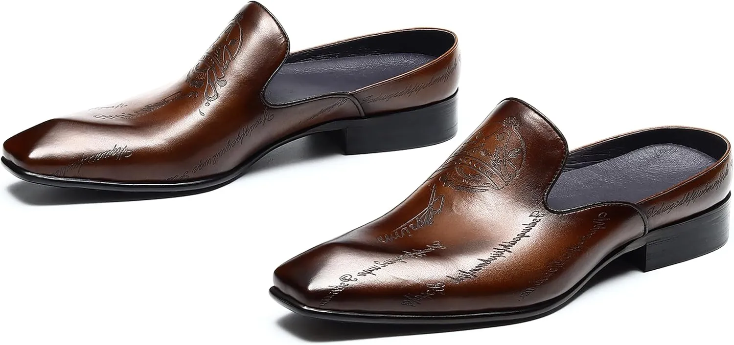 Mens Mules Sandals Formal Dress Loafers Leather Clogs Business Casual Open Back Slippers Outside Slip On Comfort Summer Shoes for Men