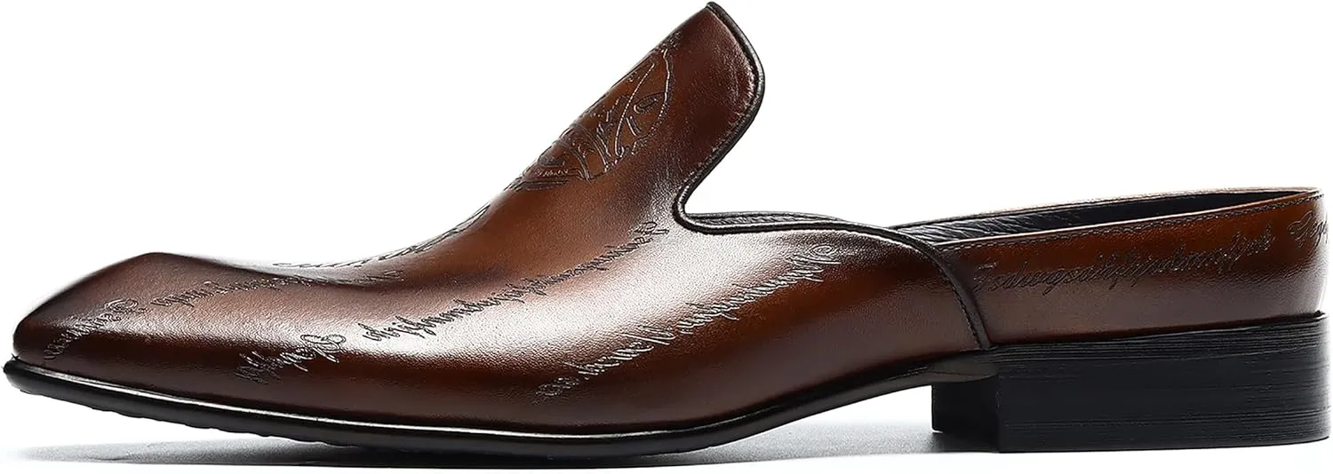 Mens Mules Sandals Formal Dress Loafers Leather Clogs Business Casual Open Back Slippers Outside Slip On Comfort Summer Shoes for Men