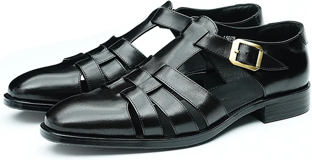 Mens Sandals Leather Dress Casual Shoes for Men Business Fashion Breathable Buckle Shoes Summer Shoes