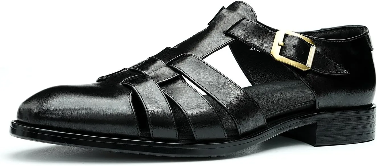 Mens Sandals Leather Dress Casual Shoes for Men Business Fashion Breathable Buckle Shoes Summer Shoes