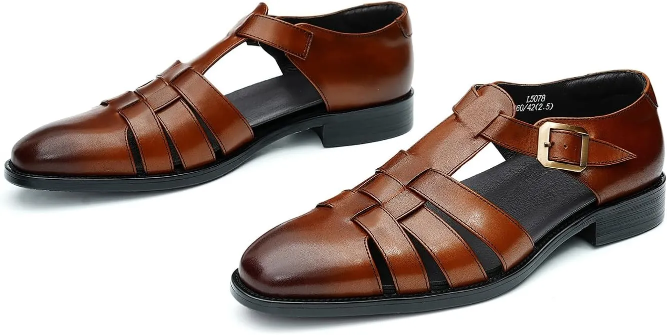 Mens Sandals Leather Dress Casual Shoes for Men Business Fashion Breathable Buckle Shoes Summer Shoes