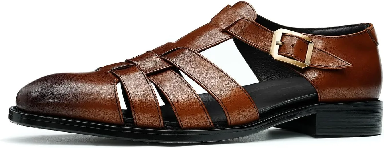 Mens Sandals Leather Dress Casual Shoes for Men Business Fashion Breathable Buckle Shoes Summer Shoes