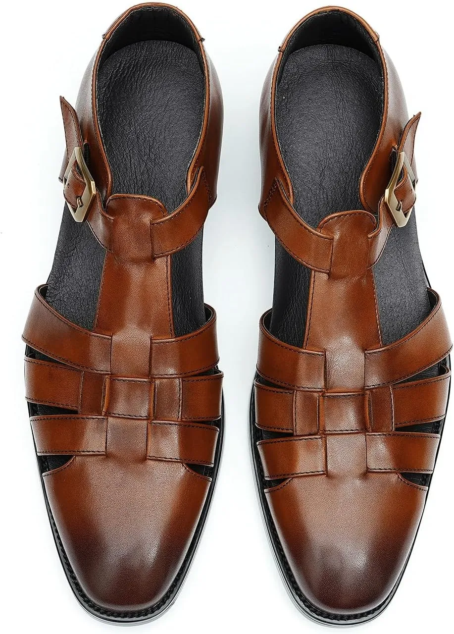 Mens Sandals Leather Dress Casual Shoes for Men Business Fashion Breathable Buckle Shoes Summer Shoes