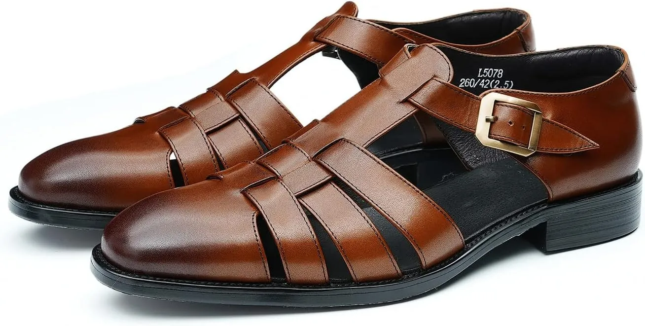 Mens Sandals Leather Dress Casual Shoes for Men Business Fashion Breathable Buckle Shoes Summer Shoes