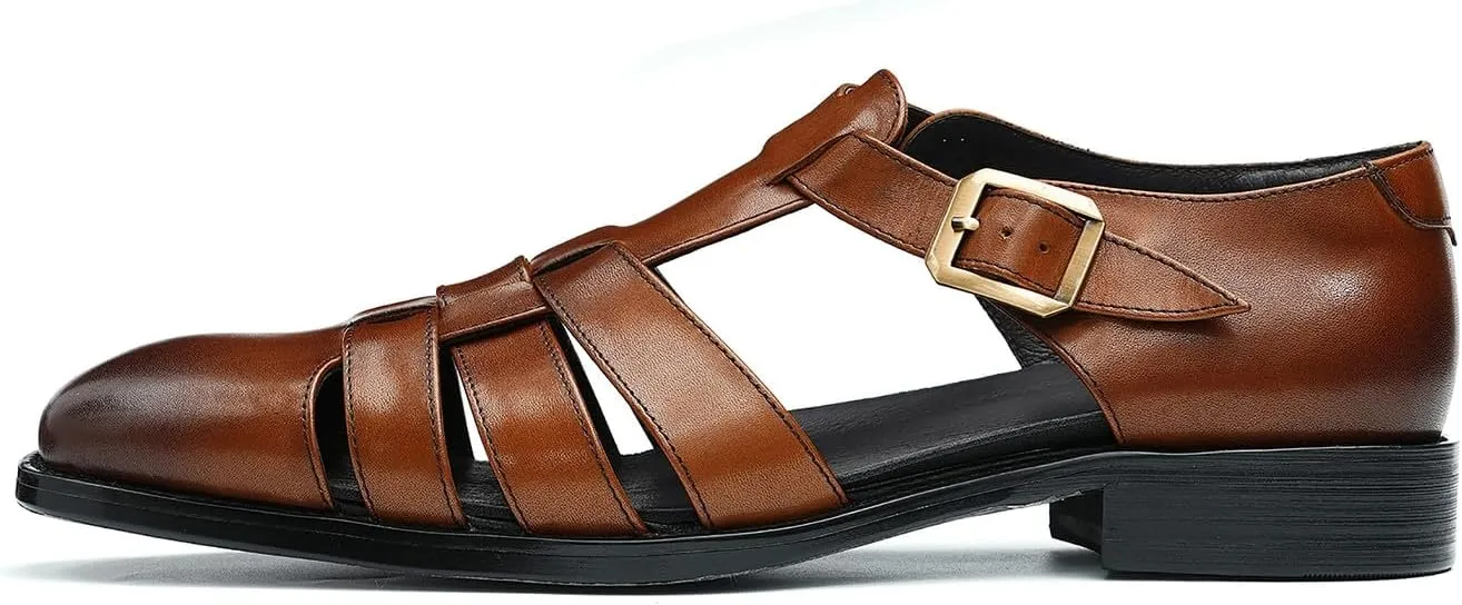 Mens Sandals Leather Dress Casual Shoes for Men Business Fashion Breathable Buckle Shoes Summer Shoes
