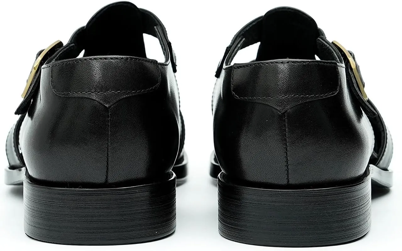 Mens Sandals Leather Dress Casual Shoes for Men Business Fashion Breathable Buckle Shoes Summer Shoes