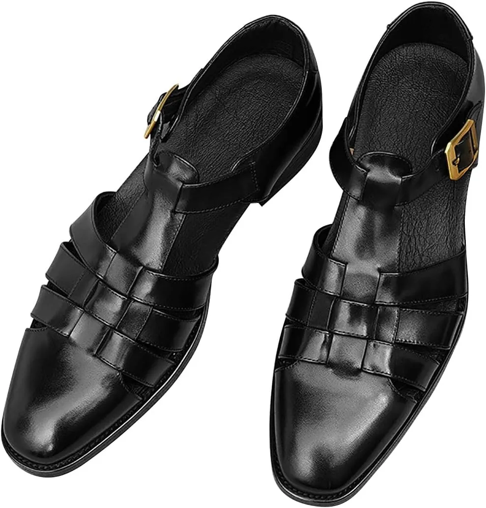 Mens Sandals Leather Dress Casual Shoes for Men Business Fashion Breathable Buckle Shoes Summer Shoes