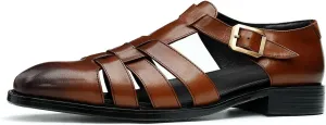 Mens Sandals Leather Dress Casual Shoes for Men Business Fashion Breathable Buckle Shoes Summer Shoes