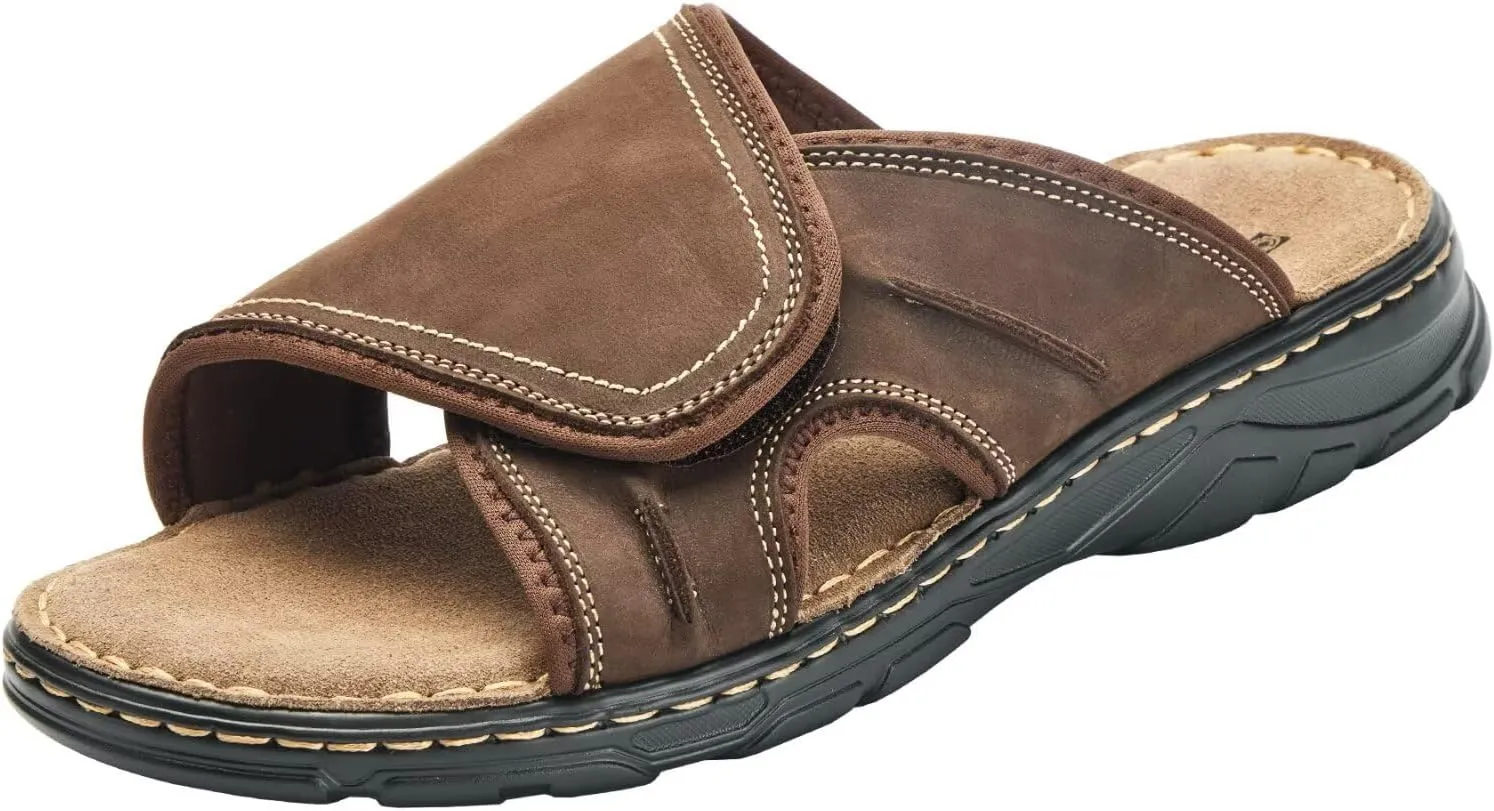 Men's Slide Sandal Open Toe Adjustable Beach Sandals with Soft Comfy Arch Support Athletic Slippers Mules