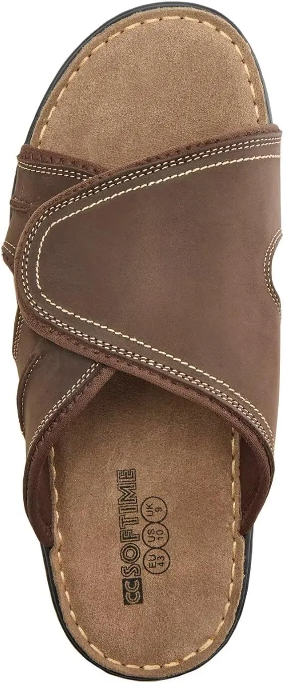 Men's Slide Sandal Open Toe Adjustable Beach Sandals with Soft Comfy Arch Support Athletic Slippers Mules