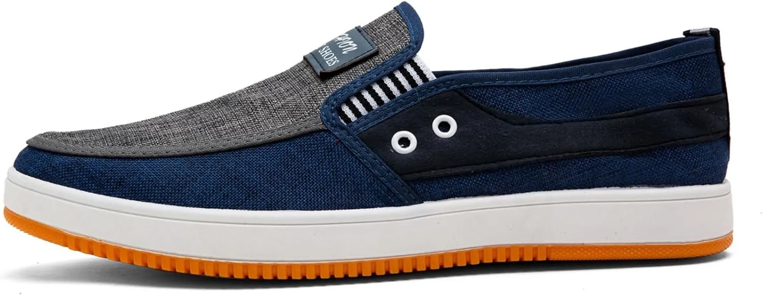 Men's Slip-Resistant Breathable Canvas Loafers - Lightweight Slip-On Casual Boat Shoes Fishing Walking Driving All-Season Low-Cut Wear-Resistant Footwear