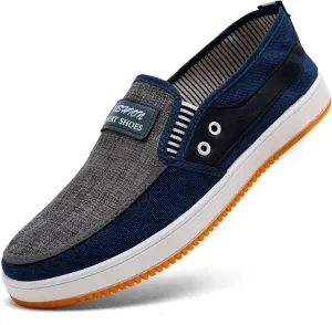 Men's Slip-Resistant Breathable Canvas Loafers - Lightweight Slip-On Casual Boat Shoes Fishing Walking Driving All-Season Low-Cut Wear-Resistant Footwear