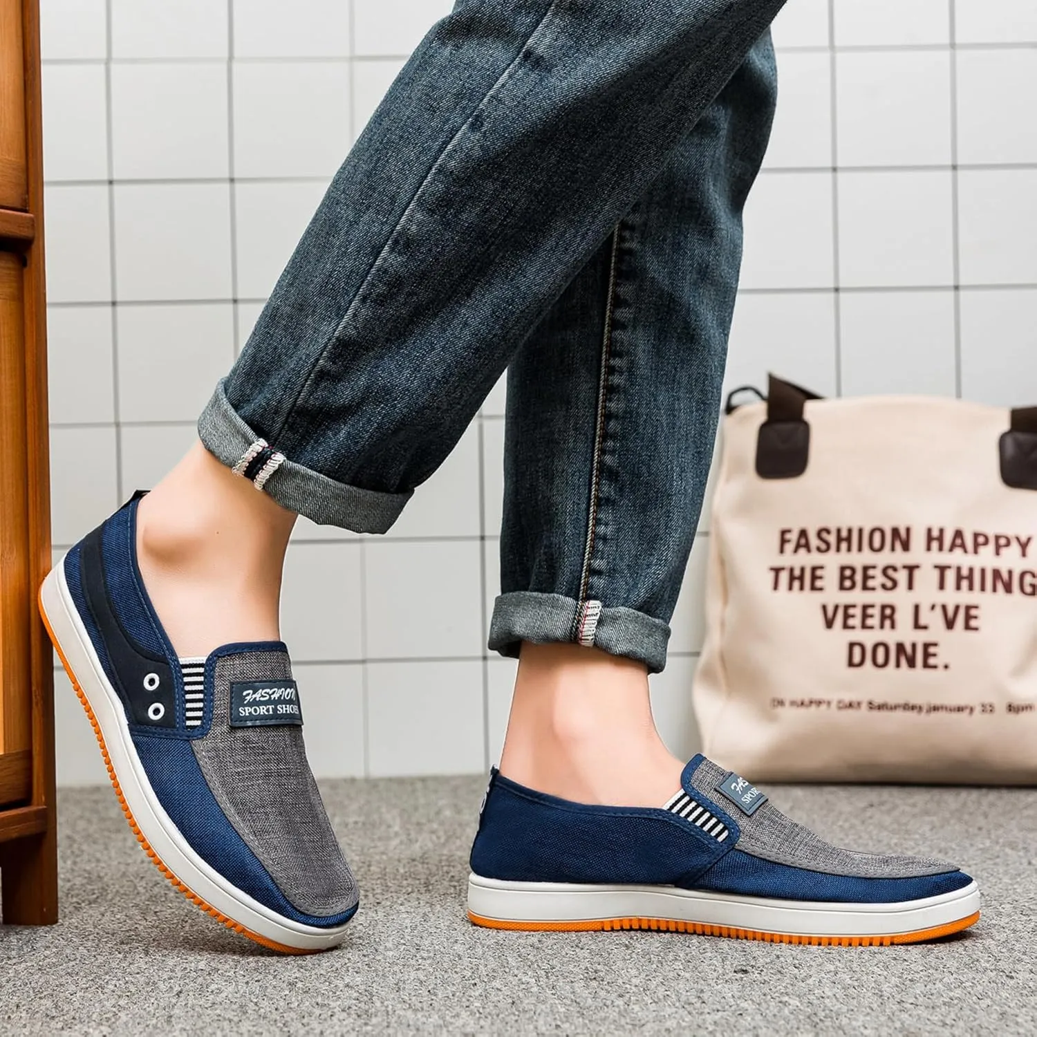Men's Slip-Resistant Breathable Canvas Loafers - Lightweight Slip-On Casual Boat Shoes Fishing Walking Driving All-Season Low-Cut Wear-Resistant Footwear