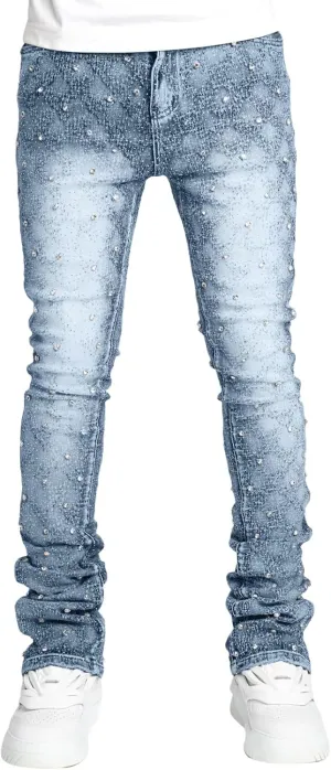 Mens Stacked Jeans Slim Fit Ripped Skinny Stretch Jeans Distressed Straight Denim Pants Hip Hop Trousers Streetwear
