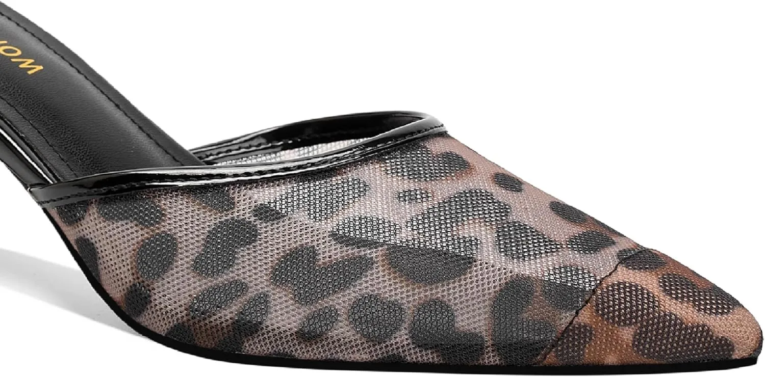 Mesh Backless Mules Heels Pumps Comfy Slippers Evening Dress Sandals Pointed Toe Women Shoes Detail 2in Heels