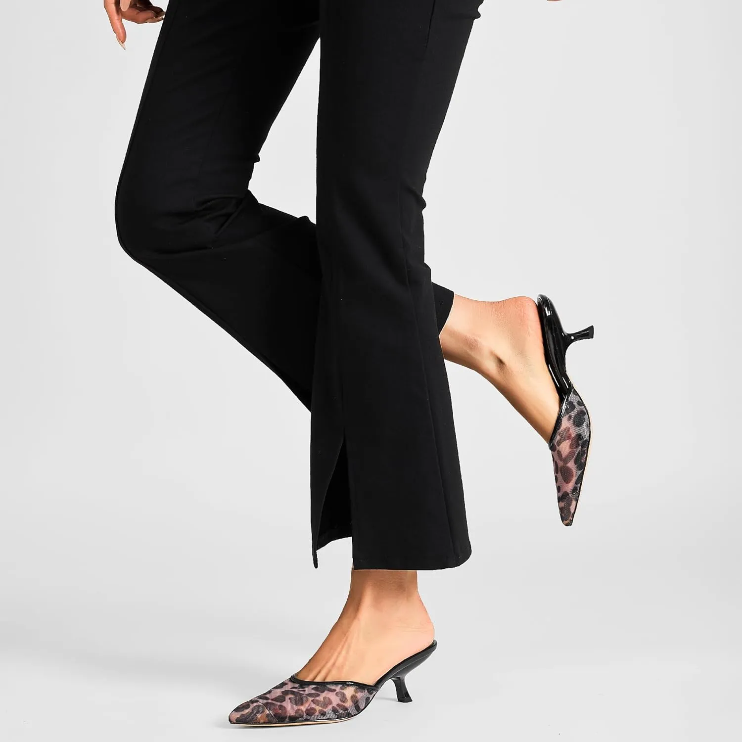 Mesh Backless Mules Heels Pumps Comfy Slippers Evening Dress Sandals Pointed Toe Women Shoes Detail 2in Heels