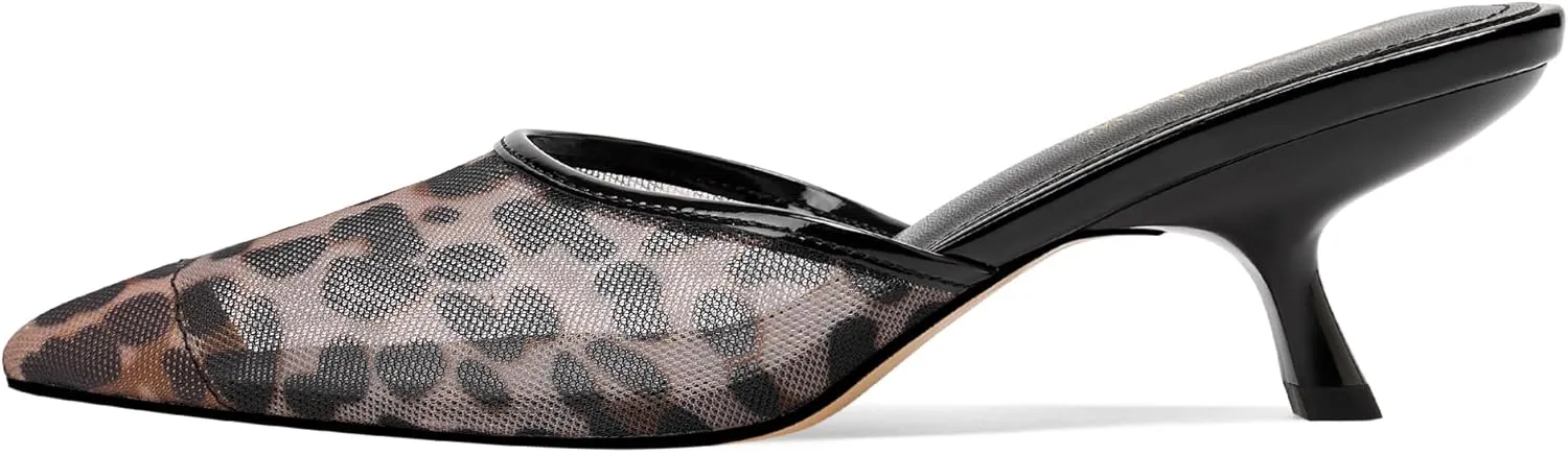 Mesh Backless Mules Heels Pumps Comfy Slippers Evening Dress Sandals Pointed Toe Women Shoes Detail 2in Heels