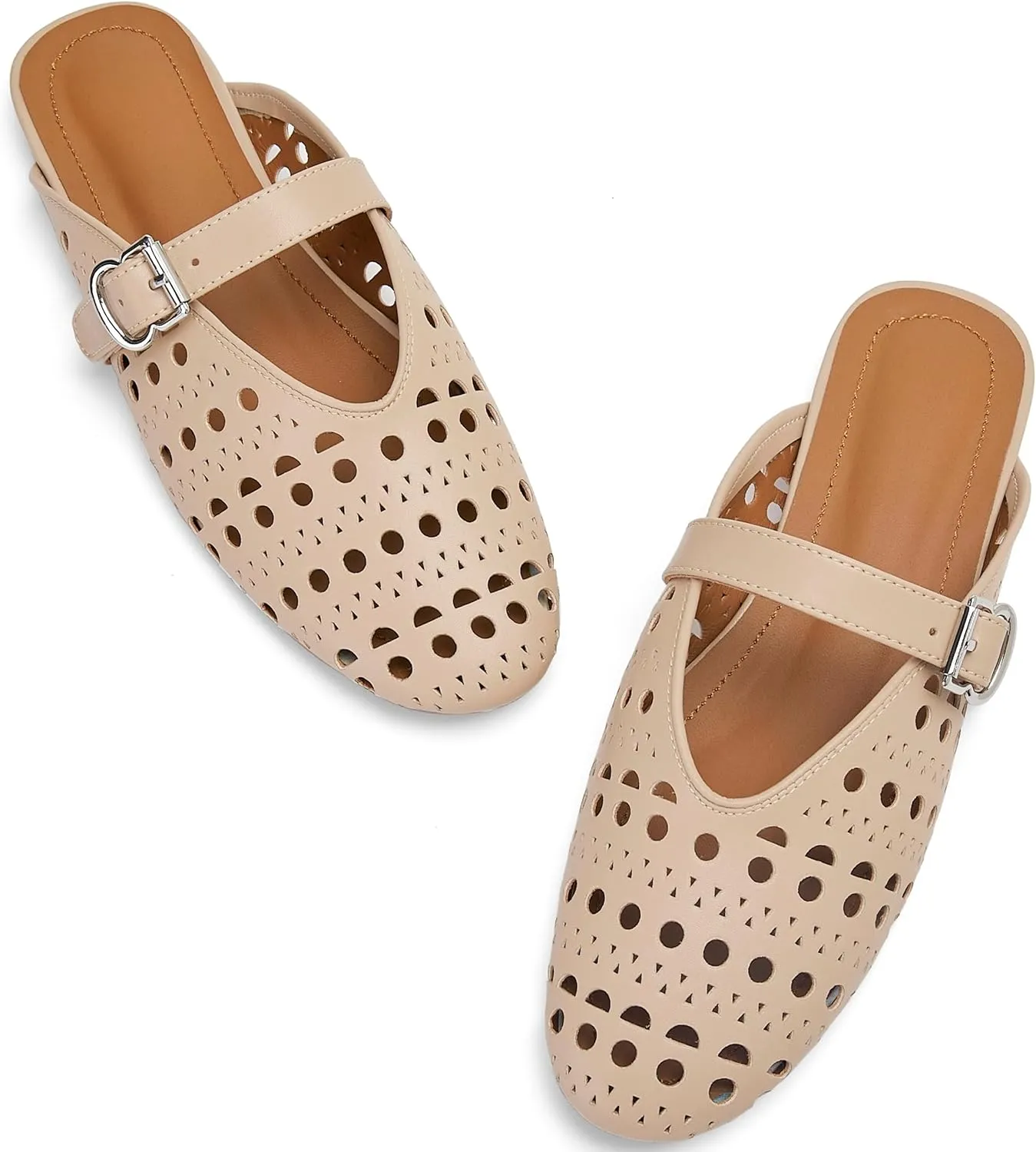 Mesh Flats Mules Sandals for Women,Women's Closed Toe Hollowing Fishnet Flat Sandals with Adjustable Ankle Strap Summer Dressy Sandals Low Heel Flats Ultra Comfortable Slip on Casual Shoes