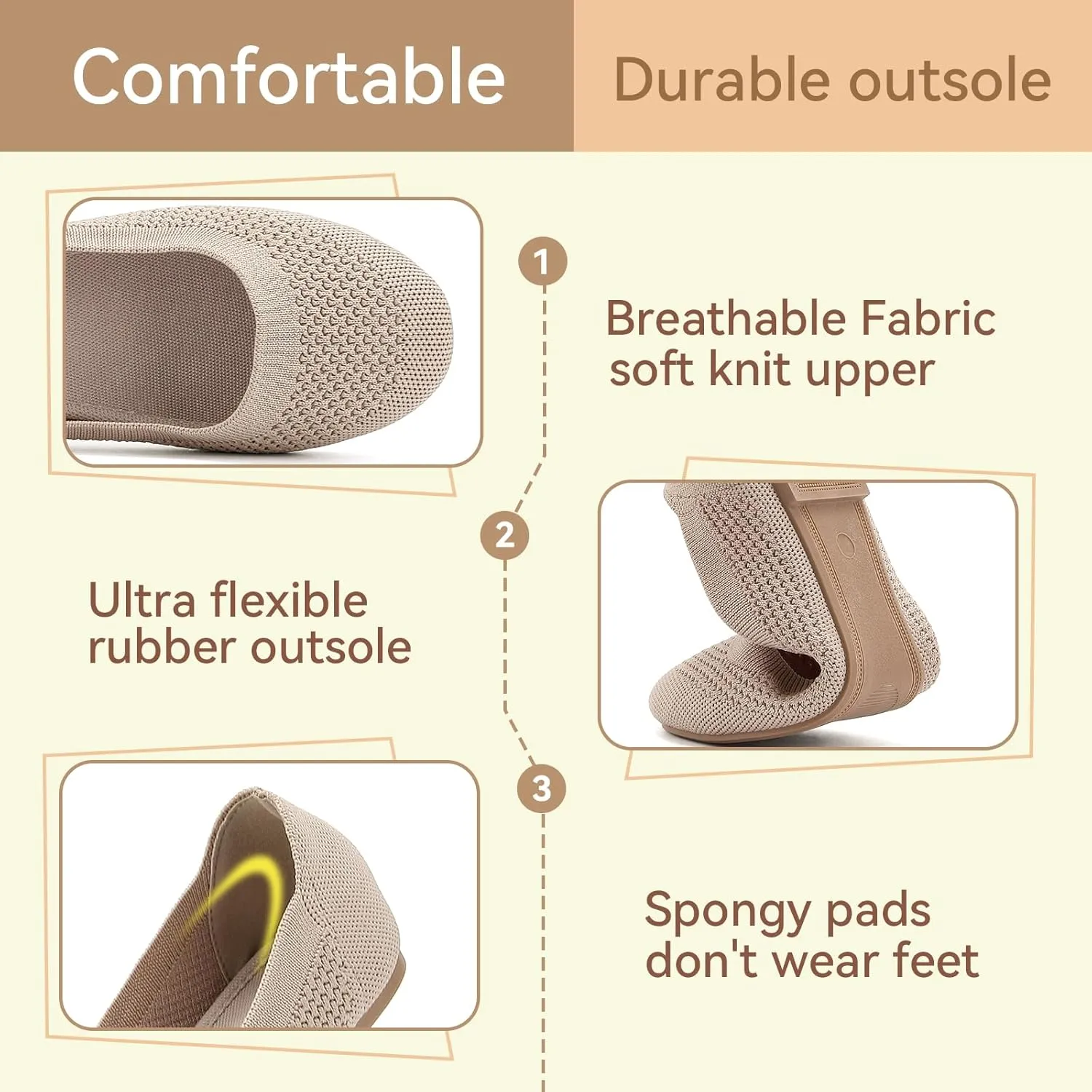 Mesh Knit Ballet Flat Shoes for Women, Classic Round Toe Flats Foldable, Ladies Ballerina Walking Dress Shoes, Slip on Machine Washable Lightweight Loafers Flats